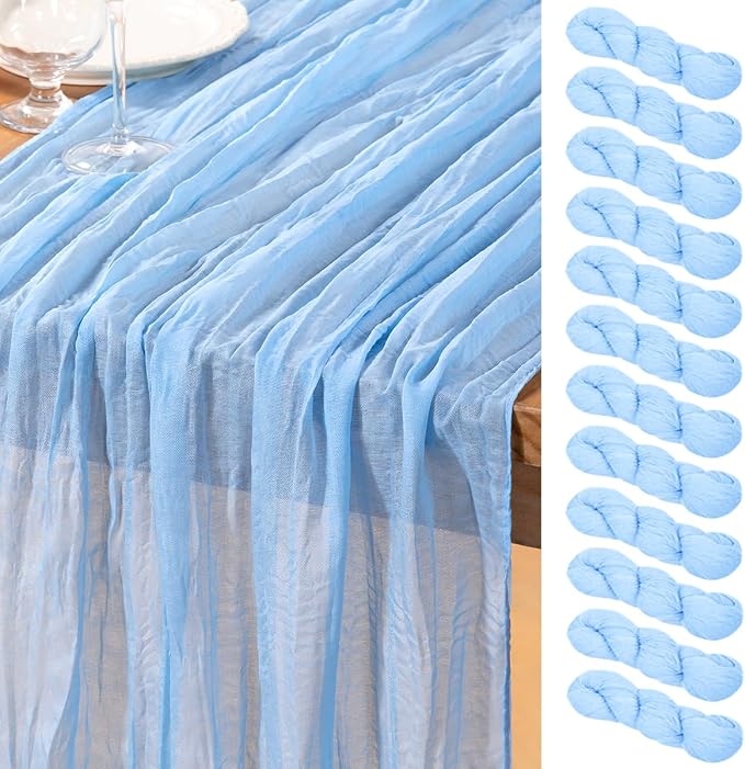 DeZerlor Baby Blue Cheesecloth Table Runners 12 Pack Summer Boho Runners | by DeZerlor
