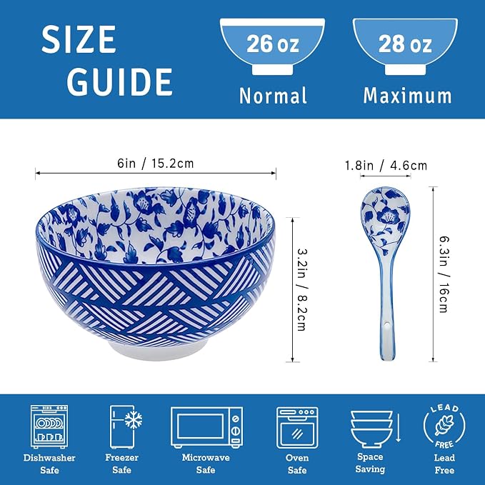 28Oz Ceramic Soup Ramen Bowl Set of 6 - Image 2