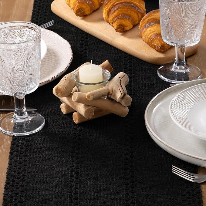 MLMW Boho Table Runner Black Table Runner 90 inches Spring Easter Short Coffee - Image 5