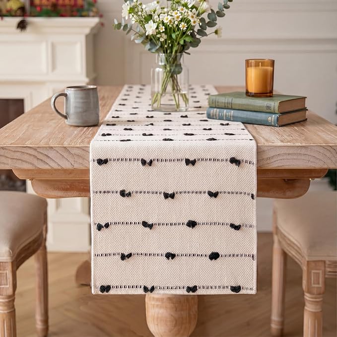 Artoid Mode Black Boho Rustic Cotton Woven Table Runner, Seasonal Halloween by ArtoidMode