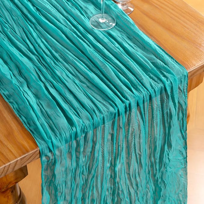 DeZerlor Teal Green Cheesecloth Table Runners 10 Pack Summer Boho Runners | - Image 3