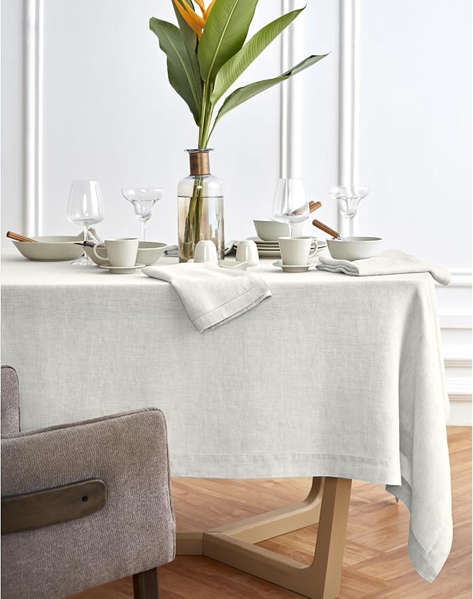 Solino Home Linen Tablecloth 70 x 90 Inch - 100% Pure Linen Light Flax Table Cloth for Rectangle Tables - Sonoma, Machine Washable Tablecloth for Spring, Easter