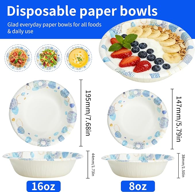30 Count Paper Bowls 16 Oz, Bowls Disposable Heavy Duty, Soak Proof, Cut Proof - Image 2