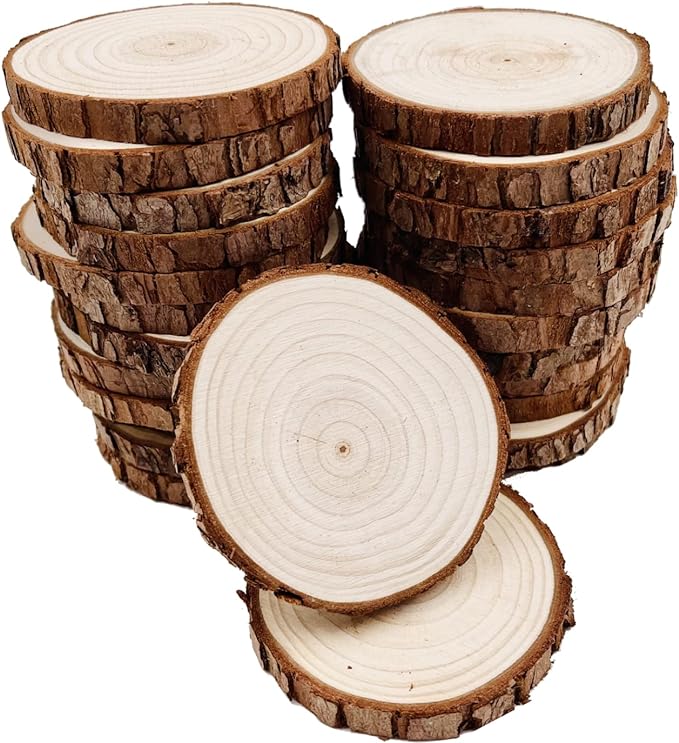 Unfinished Natural with Tree Bark Wood Slices 30 Pcs 2.4"-2.8" inch Disc by WilliamCraftCalifornia