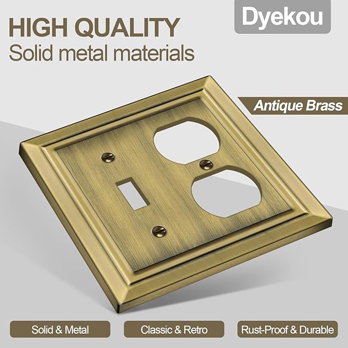 Metal Wall Plate for Electrical Outlets, Decorative Antique Brass Switch Plates Outlet Cover, Light Switch Cover Plate, 2-Gang Wall Plates (Toggle/Duplex, 2 Pack)
