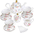 fanquare 21 Pieces Pink Blue Floral Porcelain Tea Set by fanquare