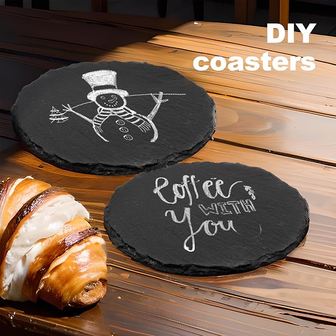 24 Pcs Slate Coasters, 4 inch Black Stone Coaster Set, Round | Laser Engraving - Image 4
