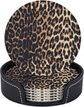 Brown and Black Leopard Texture Spots Premium Leather Coasters by LRCCJS