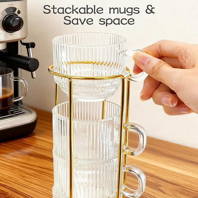5.4 oz Espresso Cups Set of 4, Stackable Small Cup - Image 3