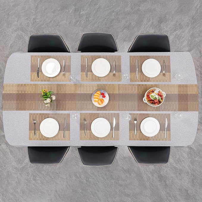 Placemats Set of 6, Vinyl Woven Place Mats Indoor Set of 6 Washable Wipeable PVC Table Mats Heat-Resistant Non Slip Plastic Placemat for Kitchen Dining Outdoor Table (Gray Gold, Set of 6)