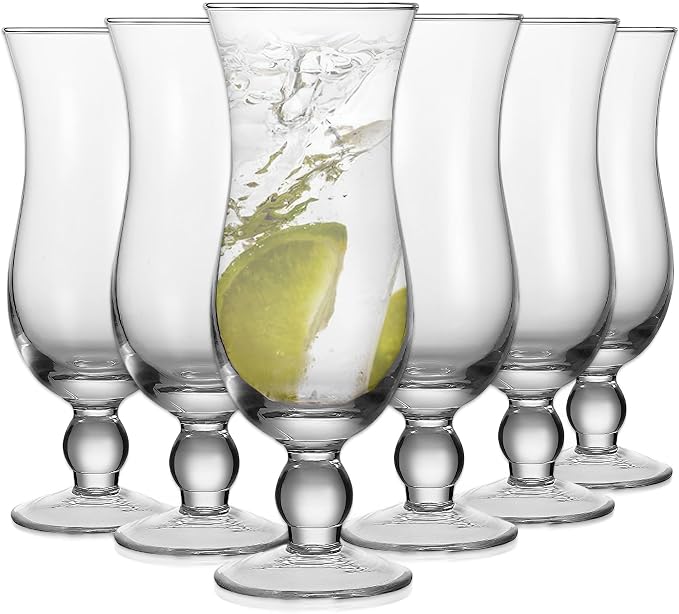 Cheardia 6 Pack Hurricane Glass, 14 oz Pina Colada Glasses Clear Tulip Drinking by Cheardia