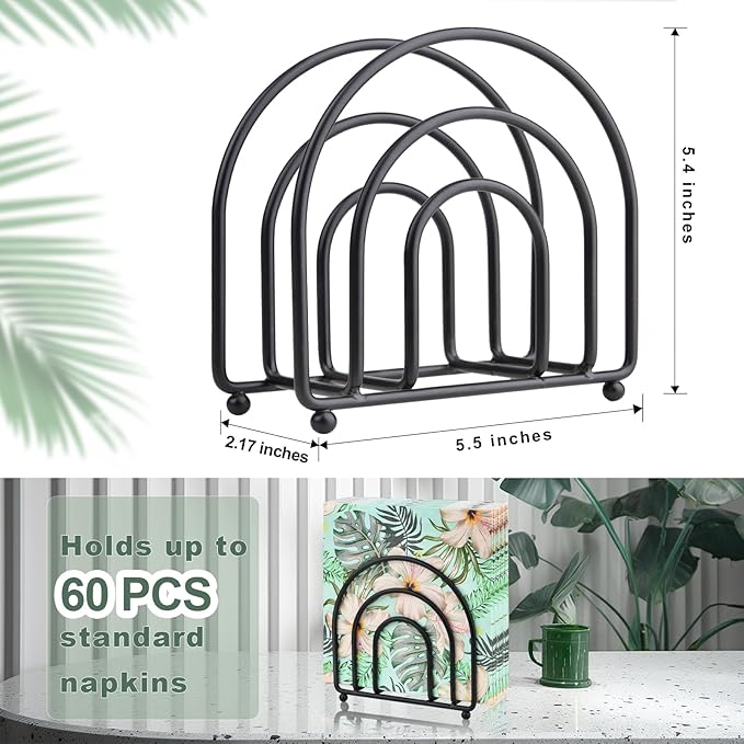 Metal Napkin Holder for Table - No Assembly Matte Black Paper Napkin Holders for Kitchen, Compact Design Cocktail Napkins Hoder Dispenser for Home Countertop, Restaurant & Outdoor Use