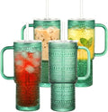 20 oz Green Glass Tumbler with Lid and Straw, Glass Iced Coffee Cups, by Unknown