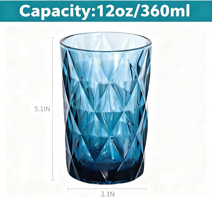 Bandesun Drinking Glass set of 6 Modern Glassware Diamond Pattern Tumbler - Image 2