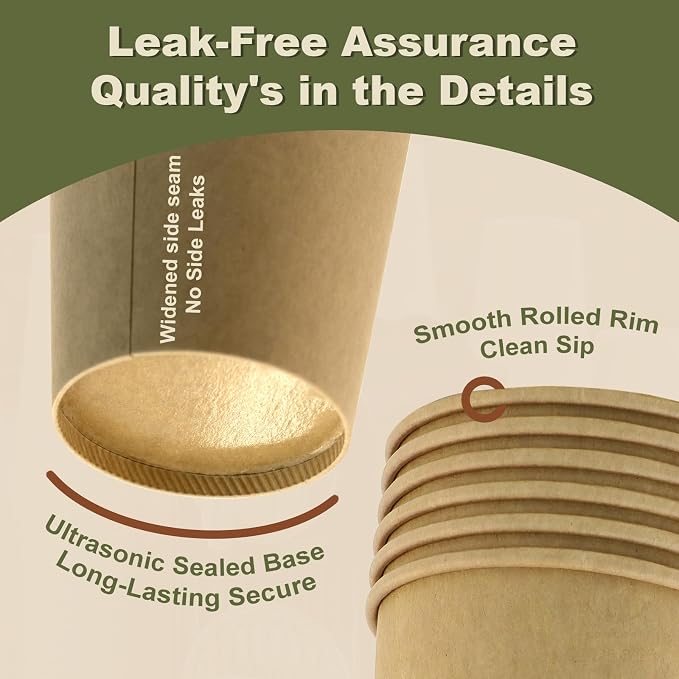 8 oz 50 Pack Disposable Coffee Cups, Bulk Brown Disposable Paper Cups, Coffee - Image 4