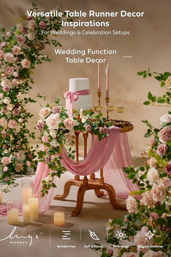 Ling's Moment 10Ft Burgundy Chiffon Like Table Runner - Image 3