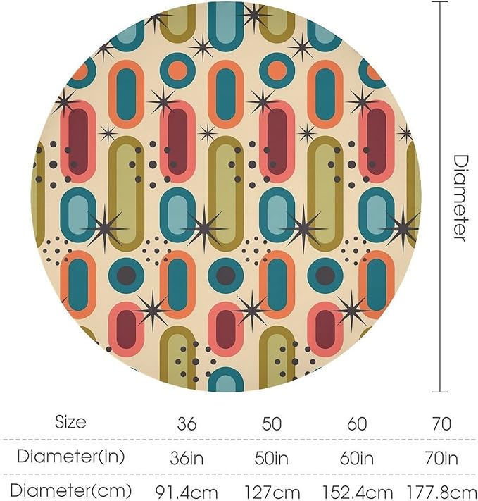 Mid Century Bohemian Round Tablecloth, Modern Medieval Geometric Abstract Print Tablecloth for Home Party Dining Room Kitchen Decor 50Inch(127cm)