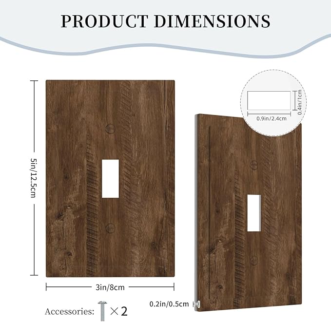 Decorative Light Switch Cover Brown Rustic Wood Grain Farmhouse 1 Gang Wall Plate Cover Single Toggle Outlet Covers Switchplate Electrical Faceplate for Cabin Bedroom Decor（2 Pack）
