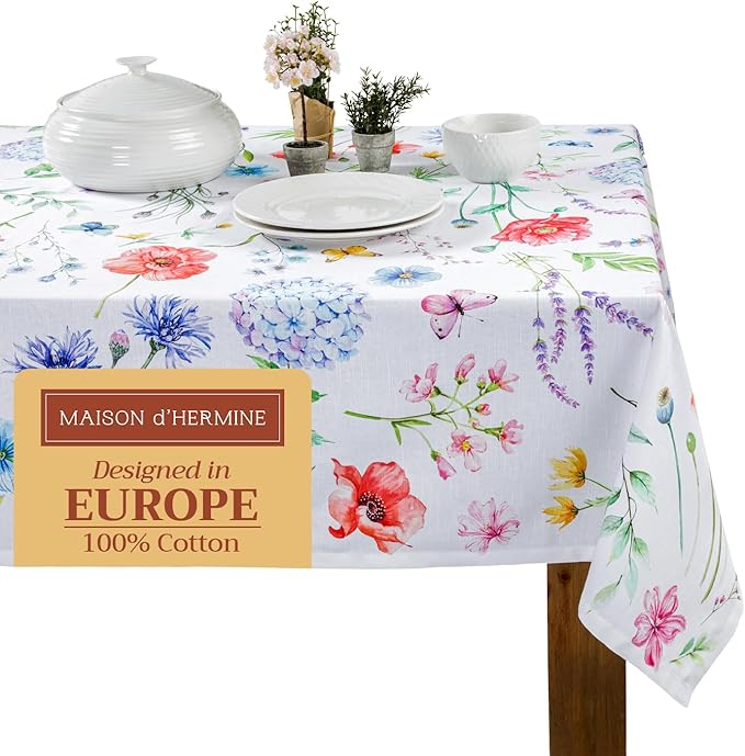 Maison d' Hermine Table Cloth Rectangle Table 100% Cotton 70 x 90 Inches Tablecloth Reusable Decorative for Dining Room Farmhouse Home Valentines Day Decorations Spring Summer - Just Floral