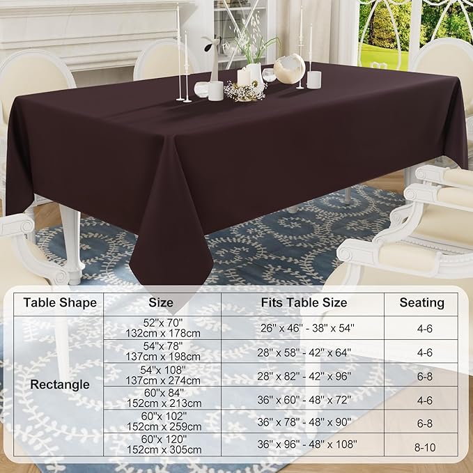 Smiry Rectangle Table Cloth, Waterproof Anti-Scratch Polyester Tablecloth, Decorative Washable Fabric Table Cover for Dining, Buffet, Parties and Outdoor, 54x108, Coffee