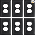 6-Pack Duplex Outlet Cover Plate, Decorative Matte Black Switch Plates and Outlet Covers, Natural Bamboo Fiber Wall Plates for Electrical Outlets, 1 Gang Receptacle Cover, Corrosion Resistant