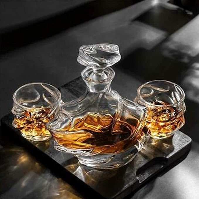 GLASKEY 12 oz Hand Blown Crystal Whiskey Glasses Set of 4, Unique Cognac Glass, Heavy Thick Bottom Bar Glass for Scotch Bourbon Rum Gin Water Cocktail,Gifts Men Gifts Ideas