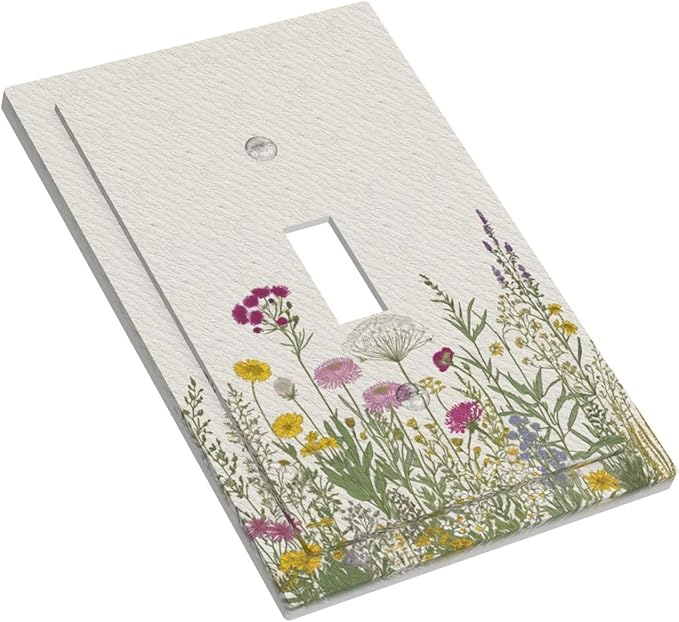 Decorative Light Switch Cover Wildflower Botanical Plant Herbs Flower 1 Gang Wall Plate Cover Single Toggle Outlet Covers Switchplate Electrical Faceplate for Bathroom Livingroom Decor（2 Pack）