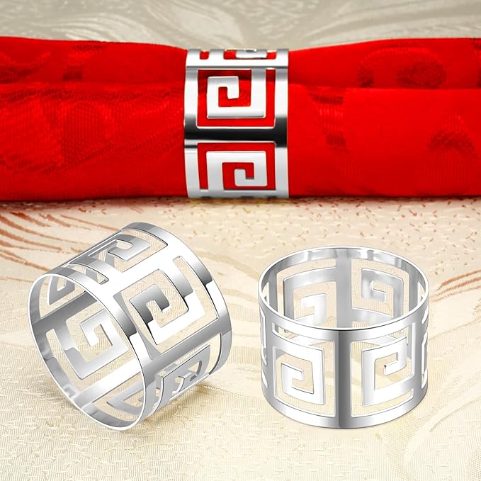 Hotop 96 Pcs Silver Napkin Rings Set Hollow Out Metal Napkin Holder Exquisite Serviette Buckle Bulk for Wedding Party Gathering Dinner Table Decoration