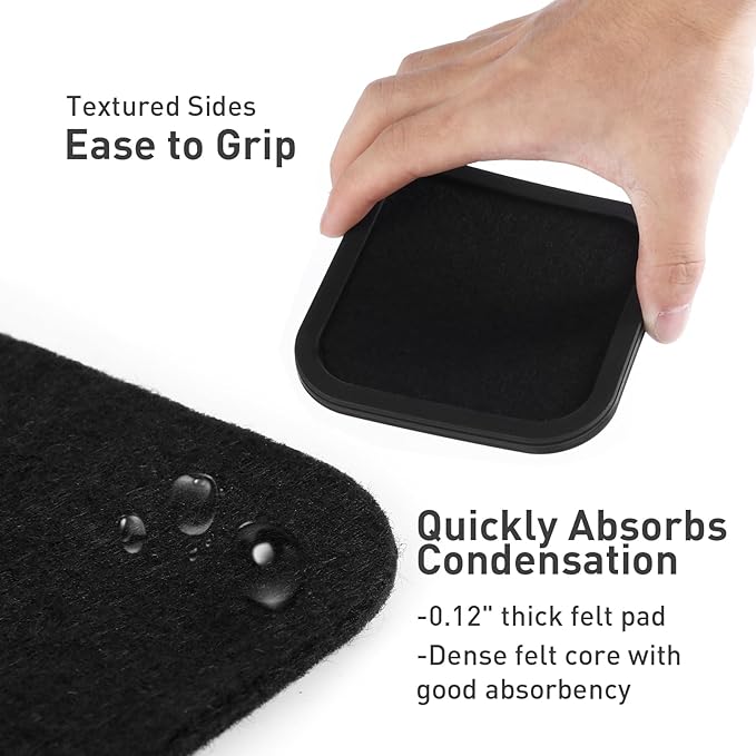 Lexenic Sleek Absorbent Coasters for Drinks with Solid Acacia Wood Holder, Silicone Cup Mat with Removable Felt Insert, Non-Slip, Non-Stick, Gift for Coffee Table Kitchen Decor, 6PCS (Black)