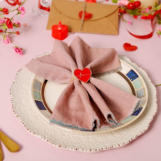 Red Love Napkin Rings Set of 6, Valentines Day Napkin Ring Holders for Ceremony Decor Wedding Anniversary Dinner Party