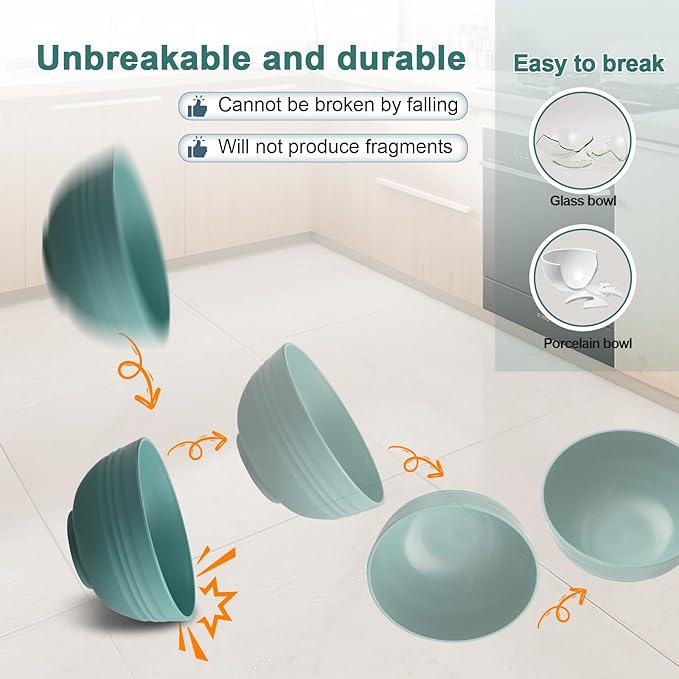 12 Pcs Unbreakable Cereal Bowls Set, 26 Oz Wheat Straw Bowls Set, Microwave & Dishwasher Safe Bowls for Kitchen, Reusable Plastic Bowls for Soup, Salad and Snack, BPA Free, Multicolor