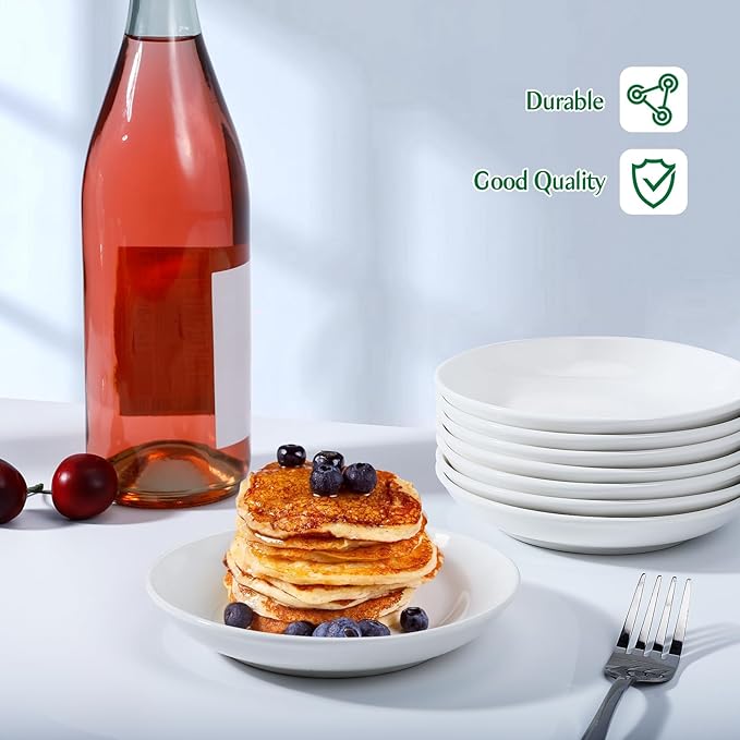 8 Pieces Ceramic Appetizer Plates, 6 Inch White Dessert Plates, Porcelain Small Dinner Plate, Lightweight Round Plate for Bread, Butter, Snack, Microwave & Dishwasher Safe