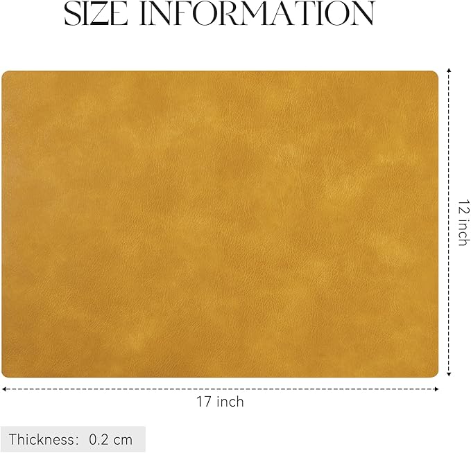 MOSAYT Vinyl Placemats Set of 6-12 X 17 Inch - Faux Leather 100% Waterproof Oil-Proof Wipeable PU Place Mats, Heat Resistant Reversible Table Mats for Kitchen, Dining, Outdoor (Yellow)