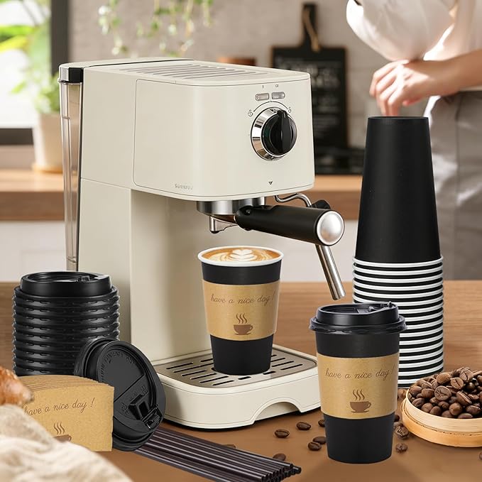 500 pack 12 oz Disposable Coffee Cups with Lids,To Go Coffee Cups for Home, Office, Cafes and Party (Black 16oz)