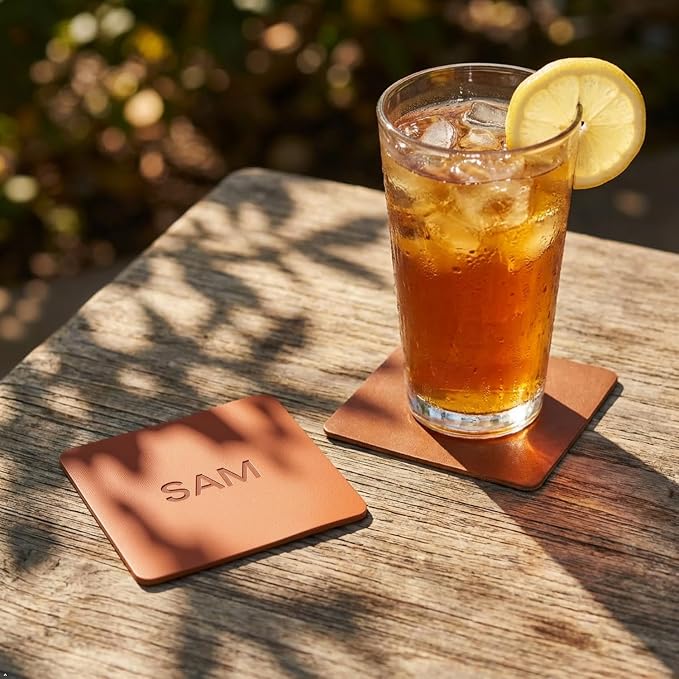 Northwind Personalized Full Grain Leather Coasters Set of 4 | Made in USA - Image 6