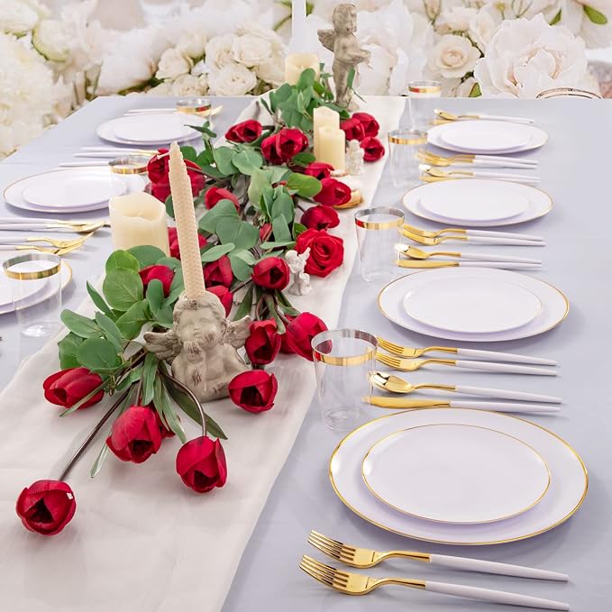 LIYH 180 Pcs White and Gold Plastic Plates Disposable - Image 4