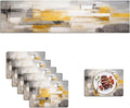Mcalk Yellow Table Runner and Placemats Set of 6, Abstract Grey Placemats, Modern Cloth Place Mats Indoor for Kitchen,Washable Linen Material for Dining Table