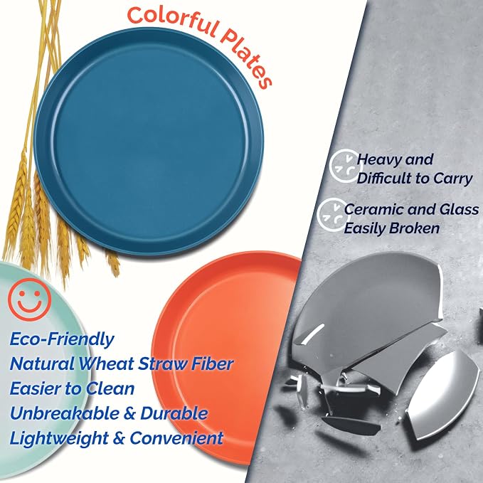 10 Inch Large Plastic Dinner Plates Set of 8 Wheat Straw Plates - Image 4