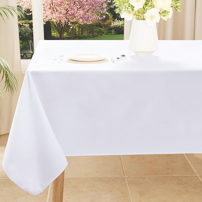 Smiry Rectangle Table Cloth, Waterproof Anti-Scratch Polyester Tablecloth, Decorative Washable Fabric Table Cover for Dining, Buffet, Parties and Outdoor, 60x102, White