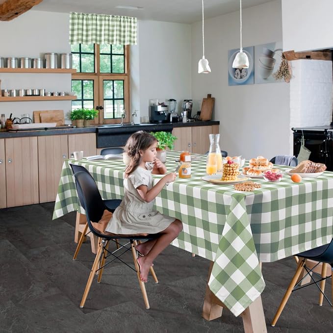 Sage Green and White Checkered Tablecloth 60 x 60 inch, 2 Pack | Waterproof - Image 2