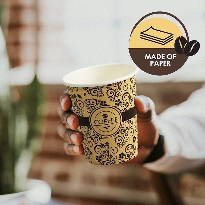 PAMI Disposable Paper Coffee Cups 8 oz, Single-Use, Leak Resistant - Image 2