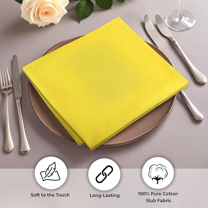 Urban Villa Yellow Napkins Solid Set of 6 Cloth Dinner Napkins Size 20x20 Inches Cloth Napkins 100% Cotton with Mitered Corners Ultra Soft DinnerNapkins
