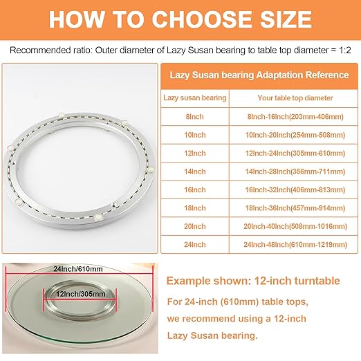 TamBee 20 Inch Lazy Susan Hardware Mute Turntable Bearing 450 lbs Load Capacity Heavy Duty Lazy Susan Parts Kit Rotating Ring Mechanism for Dining Tables, DIY Projects(Base Only)