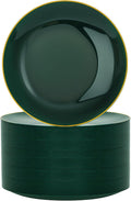 Nervure 100Pcs Green and Gold Plastic Plates - 7.5inch Disposable Green Dessert/Salad Plates - Heavy Duty Plastic Plate Ideal for Wedding & Party