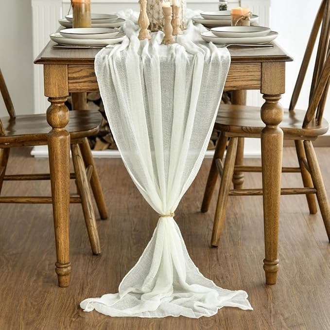 Artoid Mode Boho Milk White Gauze 6 Pieces Wedding Table Runner, 120 Inch - Image 2