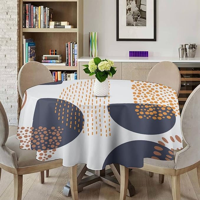 Abstract Modern Art Mid Century Round Tablecloth, Mid Century Rustic Boho Art Pattern Tablecloth for Home Party Dining Room Kitchen Decor 70Inch(178cm)
