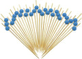 Minisland Sky Blue Pearl Cocktail Picks, 4.7 Inch Long Bamboo Fancy Toothpicks for Appetizers, Decorative Baby Shower Birthday Party Food Drink Garnish Fruit Kabob Skewer Sticks 100 Counts - MSL154