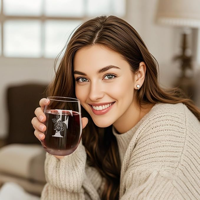 Valentines Day Gifts for Her, Gifts for Women Her Friend Mom Grandma Wife Sister Bridesmaid Nurse, Birthday Galentines Mothers Day Christmas, Personalized Initial Customized Wine Glasses 18OZ(F)