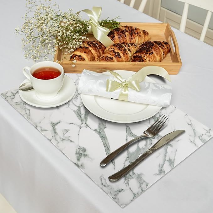 Leather Placemats Set of 6, Marble Placemats for Dinner Table Mats Heat Resistant Placemats Washable Insulation Table Mat Kitchen Marble Place Mats Nordic Style