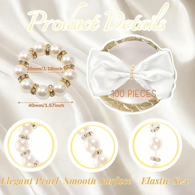Petyoung 100Pcs Pearl Napkin Rings Set, Golden Elegant Pearl Napkin Holders, Delicate Serviette Buckles Napkin Rings for Wedding Thanksgiving Party Dinner Daily Table Decoration and Use